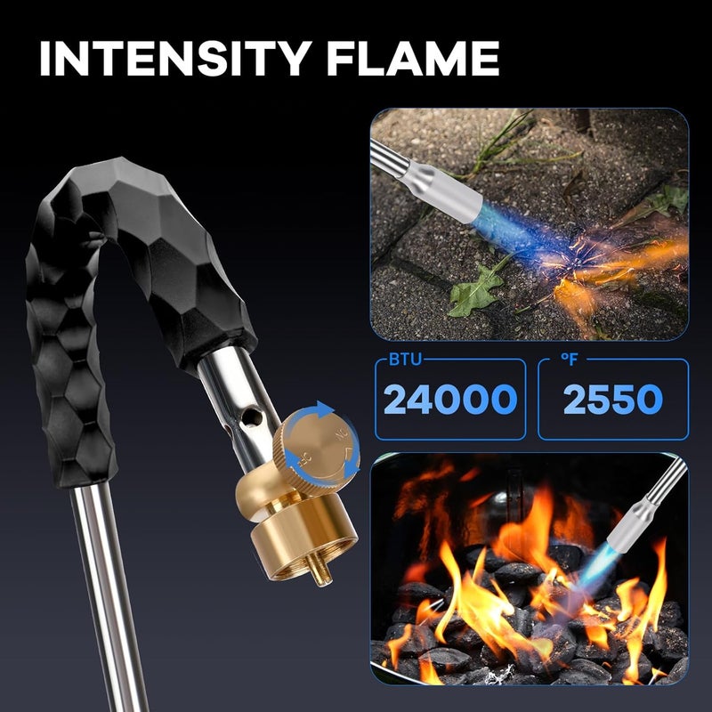 Yardwizard Weed Torch, Propane Burner, 24,000 BTU Weed Burner Torch for Propane Tank with Igniter, 32" Long Arm Blow Torch for Weeds, Portable Flame Thrower for Weeds, Fire Starter, Ice Melt - Image 3